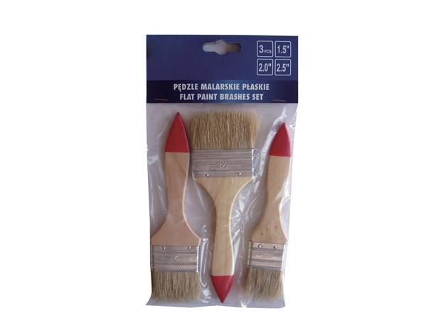 
	Flat brush, 100% natural bristles, wooden handle Size: 1.5&rdquo;, 2&rdquo;, 3&rdquo;