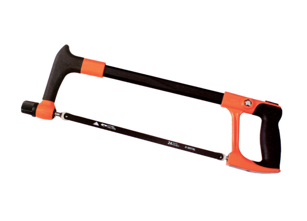 
	Oval tubular hacksaw frame with Aluminum handle, 15&deg; to